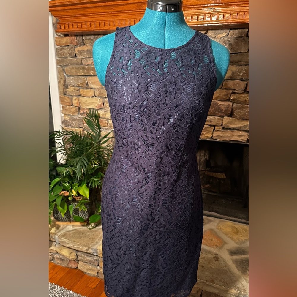 J Crew Navy lace sheath dress, size 0